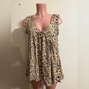 KORI Blouse Women’s Medium black Tan Cheetah‎ Print Ruffle Sleeveless Top NWT